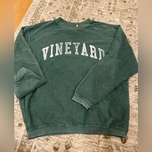 Vintage-Style Green Corduroy Sweatshirt “Vineyard”-Size S (unisex) oversized
